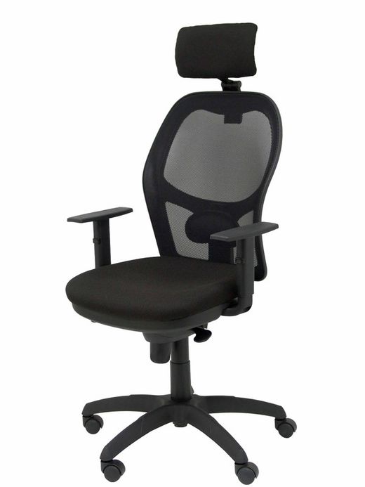 Modelo Jorquera - Silla de oficina ergonómica con mecanismo sincro, brazos regulables y ajustable en altura - Respaldo de malla transpirable en color negro y asiento tapizados en tejido BALI color negro