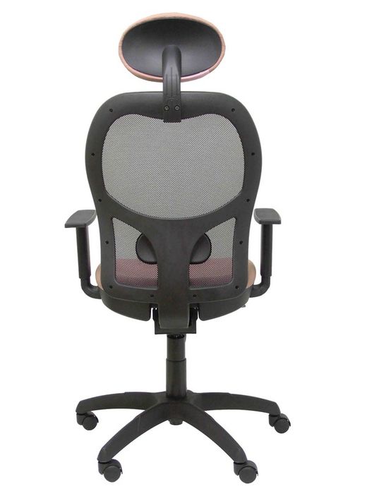 Modelo Jorquera - Silla de oficina ergonómica con mecanismo sincro, brazos regulables y ajustable en altura  Respaldo de malla transpirable en color negro y asiento tapizados en tejido BALI color rosa pálido (CON CABECERO)