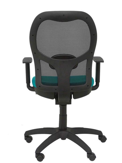 Modelo Jorquera - Silla de oficina ergonómica con mecanismo sincro, brazos regulables y ajustable en altura - Respaldo de malla transpirable en color negro y asiento tapizados en tejido BALI color turquesa claro