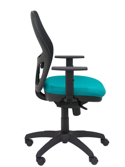 Modelo Jorquera - Silla de oficina ergonómica con mecanismo sincro, brazos regulables y ajustable en altura - Respaldo de malla transpirable en color negro y asiento tapizados en tejido BALI color turquesa claro