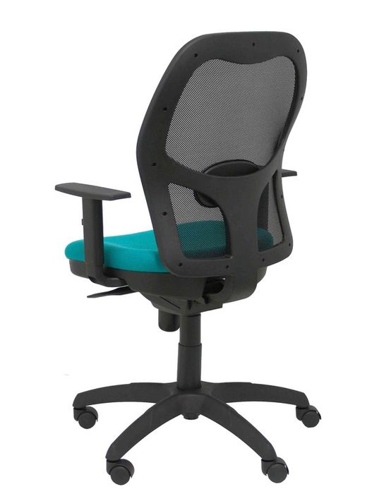 Modelo Jorquera - Silla de oficina ergonómica con mecanismo sincro, brazos regulables y ajustable en altura - Respaldo de malla transpirable en color negro y asiento tapizados en tejido BALI color turquesa claro