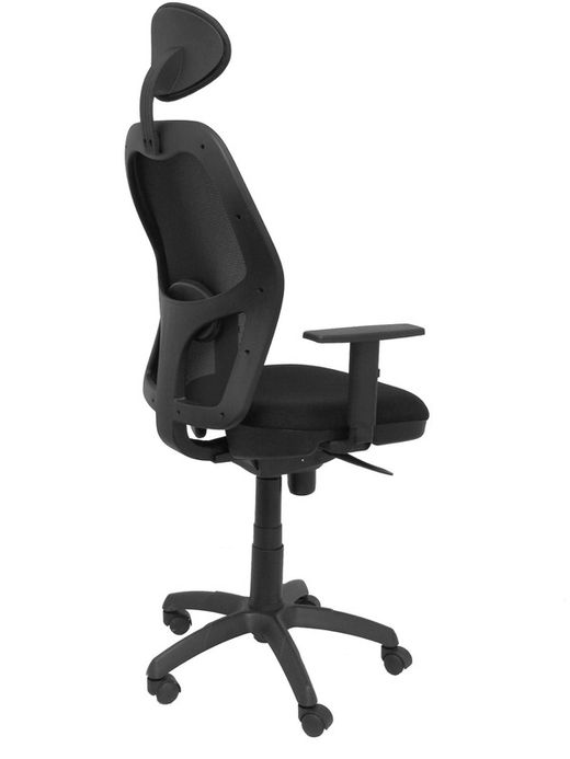 Modelo Jorquera - Silla de oficina ergonómica con mecanismo sincro, brazos regulables y ajustable en altura  Respaldo de malla transpirable en color negro y asiento tapizados en tejido SIMILPIEL color azul (CON CABECERO)
