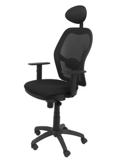 Modelo Jorquera - Silla de oficina ergonómica con mecanismo sincro, brazos regulables y ajustable en altura  Respaldo de malla transpirable en color negro y asiento tapizados en tejido SIMILPIEL color naranja (CON CABECERO)