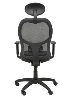 Modelo Jorquera - Silla de oficina ergonómica con mecanismo sincro, brazos regulables y ajustable en altura  Respaldo de malla transpirable en color negro y asiento tapizados en tejido SIMILPIEL color negro (CON CABECERO)
