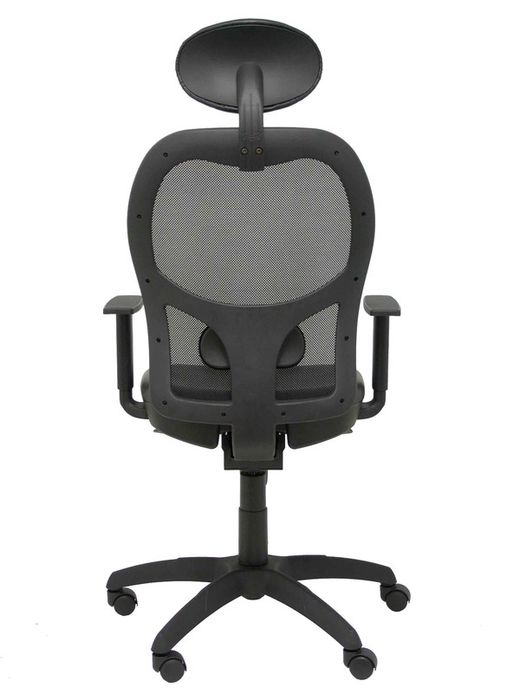 Modelo Jorquera - Silla de oficina ergonómica con mecanismo sincro, brazos regulables y ajustable en altura  Respaldo de malla transpirable en color negro y asiento tapizados en tejido SIMILPIEL color negro (CON CABECERO)
