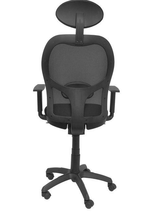 Modelo Jorquera - Silla de oficina ergonómica con mecanismo sincro, brazos regulables y ajustable en altura  Respaldo de malla transpirable en color negro y asiento tapizados en tejido SIMILPIEL color verde (CON CABECERO)