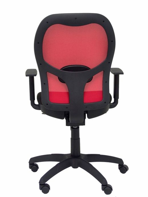 Modelo Jorquera - Silla de oficina ergonómica con mecanismo sincro, brazos regulables y ajustable en altura - Respaldo de malla transpirable en color rojo y asiento tapizados en tejido BALI color negro