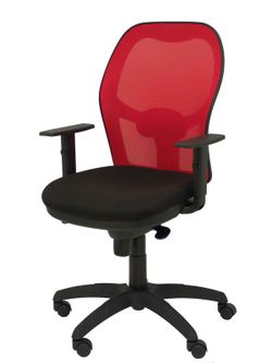 Modelo Jorquera - Silla de oficina ergonómica con mecanismo sincro, brazos regulables y ajustable en altura - Respaldo de malla transpirable en color rojo y asiento tapizados en tejido BALI color negro