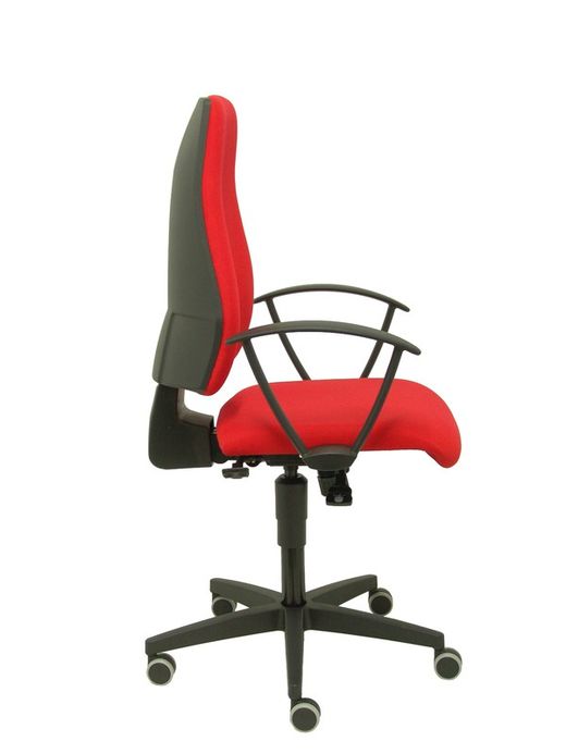 Modelo Leganiel - Silla de oficina ergonómica con mecanismo sincro, brazos fijos - Respaldo y asiento tapizado en tela color rojo.
