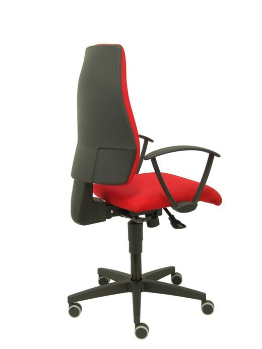Modelo Leganiel - Silla de oficina ergonómica con mecanismo sincro, brazos fijos - Respaldo y asiento tapizado en tela color rojo.