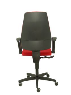 Modelo Leganiel - Silla de oficina ergonómica con mecanismo sincro, brazos fijos - Respaldo y asiento tapizado en tela color rojo.
