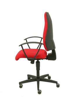 Modelo Leganiel - Silla de oficina ergonómica con mecanismo sincro, brazos fijos - Respaldo y asiento tapizado en tela color rojo.