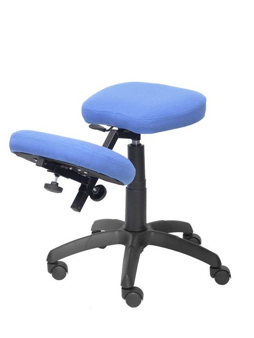 Modelo Lietor - Taburete de oficina ergonómico giratorio y regulable en altura - Asiento tapizado en tejido BALI color azul claro (RODILLERA REGULABLE)