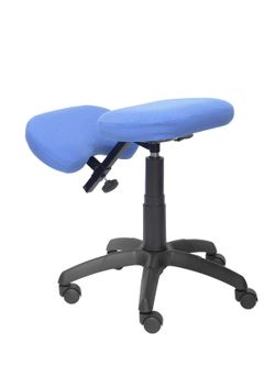 Modelo Lietor - Taburete de oficina ergonómico giratorio y regulable en altura - Asiento tapizado en tejido BALI color azul claro (RODILLERA REGULABLE)