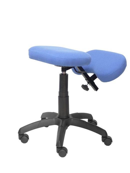 Modelo Lietor - Taburete de oficina ergonómico giratorio y regulable en altura - Asiento tapizado en tejido BALI color azul claro (RODILLERA REGULABLE)