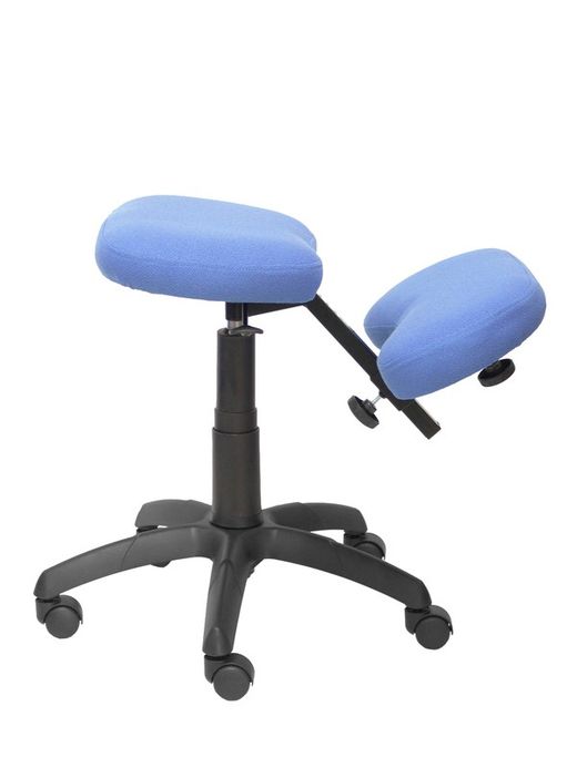 Modelo Lietor - Taburete de oficina ergonómico giratorio y regulable en altura - Asiento tapizado en tejido BALI color azul claro (RODILLERA REGULABLE)