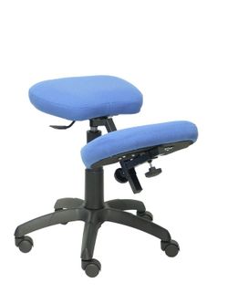 Modelo Lietor - Taburete de oficina ergonómico giratorio y regulable en altura - Asiento tapizado en tejido BALI color azul claro (RODILLERA REGULABLE)