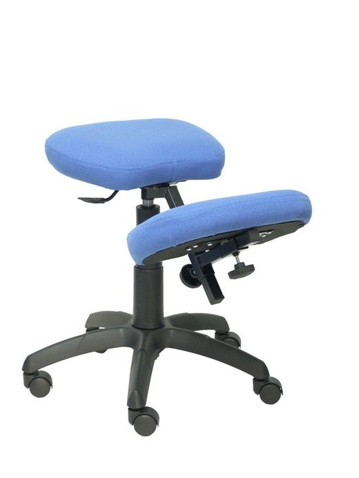 Modelo Lietor - Taburete de oficina ergonómico giratorio y regulable en altura - Asiento tapizado en tejido BALI color azul claro (RODILLERA REGULABLE)