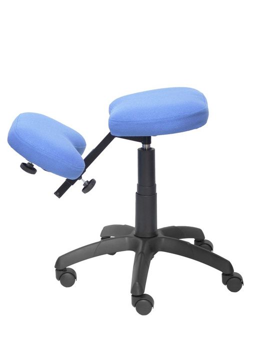 Modelo Lietor - Taburete de oficina ergonómico giratorio y regulable en altura - Asiento tapizado en tejido BALI color azul claro (RODILLERA REGULABLE)