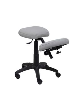 Modelo Lietor - Taburete de oficina ergonómico giratorio y regulable en altura - Asiento tapizado en tejido BALI color gris (RODILLERA REGULABLE)