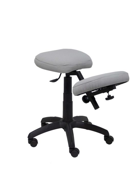 Modelo Lietor - Taburete de oficina ergonómico giratorio y regulable en altura - Asiento tapizado en tejido BALI color gris (RODILLERA REGULABLE)