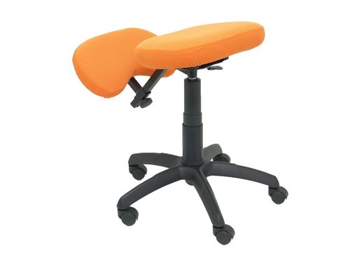 Modelo Lietor - Taburete de oficina ergonómico giratorio y regulable en altura - Asiento tapizado en tejido BALI color naranja (RODILLERA REGULABLE)