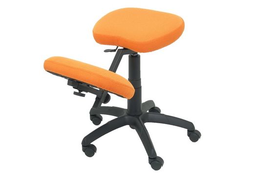 Modelo Lietor - Taburete de oficina ergonómico giratorio y regulable en altura - Asiento tapizado en tejido BALI color naranja (RODILLERA REGULABLE)