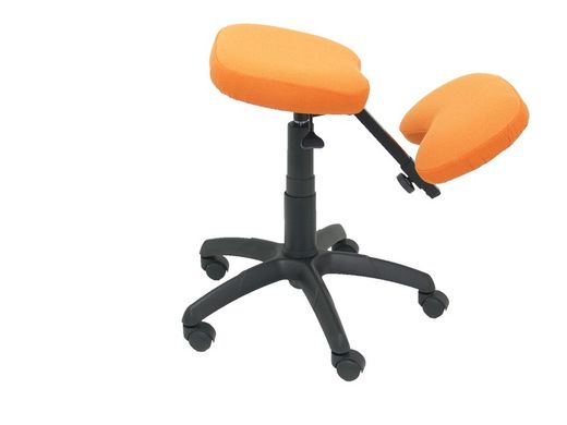 Modelo Lietor - Taburete de oficina ergonómico giratorio y regulable en altura - Asiento tapizado en tejido BALI color naranja (RODILLERA REGULABLE)