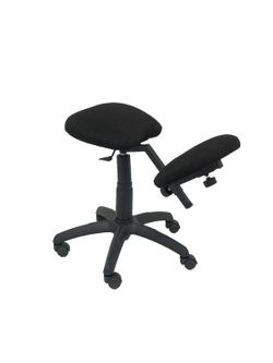 Modelo Lietor - Taburete de oficina ergonómico giratorio y regulable en altura - Asiento tapizado en tejido BALI color negro (RODILLERA REGULABLE)