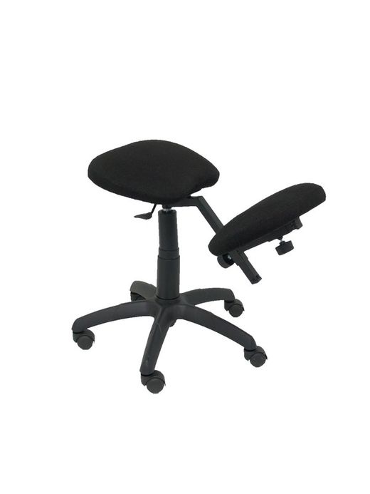 Modelo Lietor - Taburete de oficina ergonómico giratorio y regulable en altura - Asiento tapizado en tejido BALI color negro (RODILLERA REGULABLE)