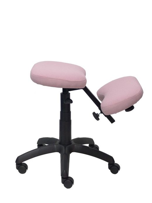 Modelo Lietor - Taburete de oficina ergonómico giratorio y regulable en altura - Asiento tapizado en tejido BALI color rosa pálido (RODILLERA REGULABLE)