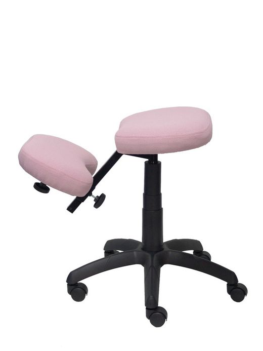 Modelo Lietor - Taburete de oficina ergonómico giratorio y regulable en altura - Asiento tapizado en tejido BALI color rosa pálido (RODILLERA REGULABLE)