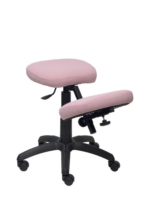 Modelo Lietor - Taburete de oficina ergonómico giratorio y regulable en altura - Asiento tapizado en tejido BALI color rosa pálido (RODILLERA REGULABLE)