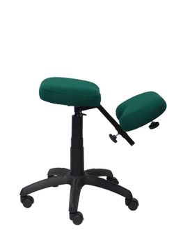 Modelo Lietor - Taburete de oficina ergonómico giratorio y regulable en altura - Asiento tapizado en tejido BALI color verde botella (RODILLERA REGULABLE)