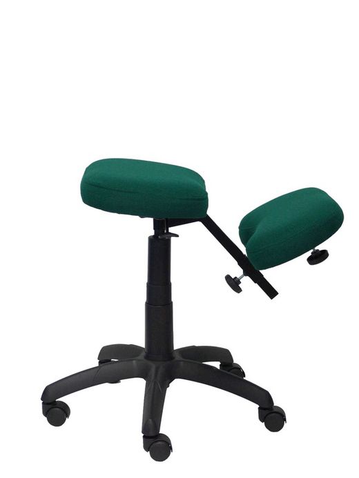 Modelo Lietor - Taburete de oficina ergonómico giratorio y regulable en altura - Asiento tapizado en tejido BALI color verde botella (RODILLERA REGULABLE)