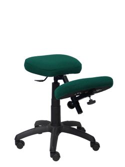 Modelo Lietor - Taburete de oficina ergonómico giratorio y regulable en altura - Asiento tapizado en tejido BALI color verde botella (RODILLERA REGULABLE)