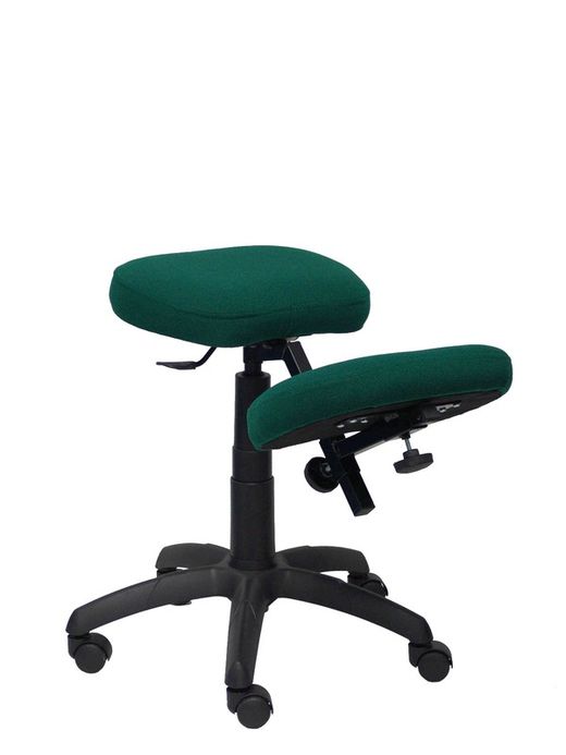 Modelo Lietor - Taburete de oficina ergonómico giratorio y regulable en altura - Asiento tapizado en tejido BALI color verde botella (RODILLERA REGULABLE)