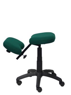 Modelo Lietor - Taburete de oficina ergonómico giratorio y regulable en altura - Asiento tapizado en tejido BALI color verde botella (RODILLERA REGULABLE)