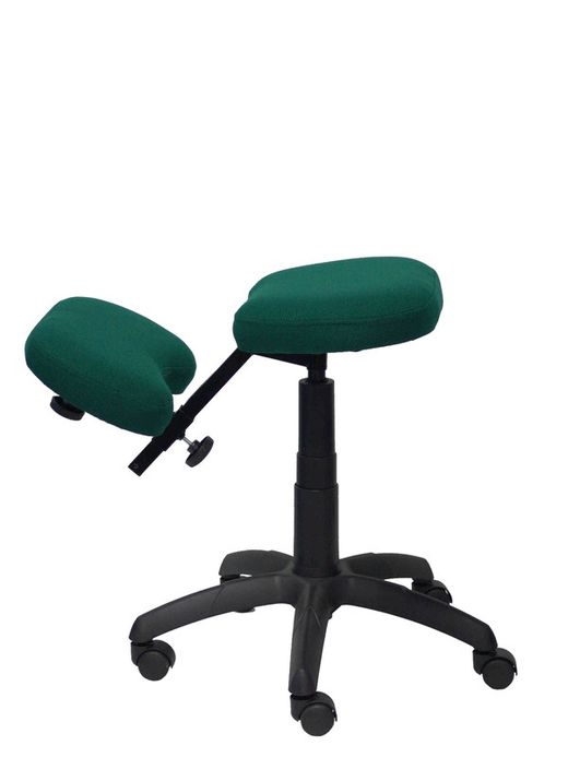 Modelo Lietor - Taburete de oficina ergonómico giratorio y regulable en altura - Asiento tapizado en tejido BALI color verde botella (RODILLERA REGULABLE)
