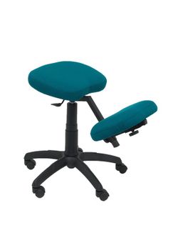 Modelo Lietor - Taburete de oficina ergonómico giratorio y regulable en altura - Asiento tapizado en tejido BALI color verde petróleo (RODILLERA REGULABLE)