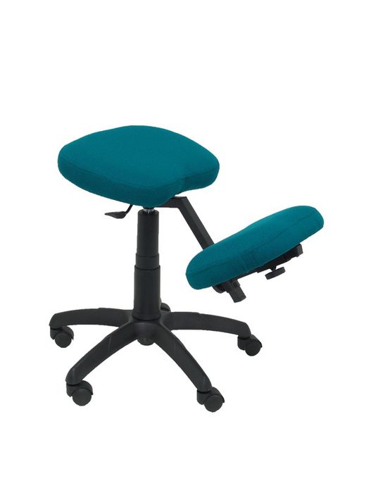Modelo Lietor - Taburete de oficina ergonómico giratorio y regulable en altura - Asiento tapizado en tejido BALI color verde petróleo (RODILLERA REGULABLE)