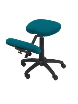 Modelo Lietor - Taburete de oficina ergonómico giratorio y regulable en altura - Asiento tapizado en tejido BALI color verde petróleo (RODILLERA REGULABLE)