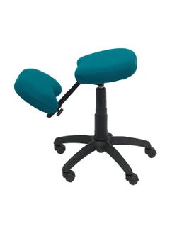 Modelo Lietor - Taburete de oficina ergonómico giratorio y regulable en altura - Asiento tapizado en tejido BALI color verde petróleo (RODILLERA REGULABLE)
