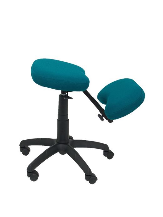 Modelo Lietor - Taburete de oficina ergonómico giratorio y regulable en altura - Asiento tapizado en tejido BALI color verde petróleo (RODILLERA REGULABLE)
