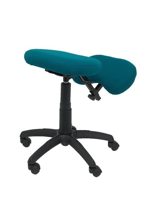Modelo Lietor - Taburete de oficina ergonómico giratorio y regulable en altura - Asiento tapizado en tejido BALI color verde petróleo (RODILLERA REGULABLE)