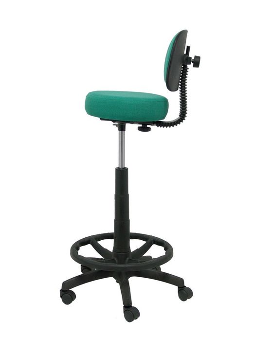 Modelo Llanos Taburete - Taburete ergonómico con mecanismo de contacto lama, regulable en altura y aro reposapiés - Asiento y respaldo tapizados en tejido bali color verde esmeralda.