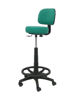Modelo Llanos Taburete - Taburete ergonómico con mecanismo de contacto lama, regulable en altura y aro reposapiés - Asiento y respaldo tapizados en tejido bali color verde esmeralda.
