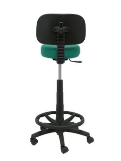 Modelo Llanos Taburete - Taburete ergonómico con mecanismo de contacto lama, regulable en altura y aro reposapiés - Asiento y respaldo tapizados en tejido bali color verde esmeralda.