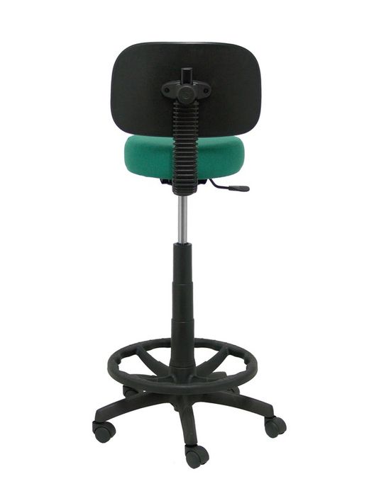 Modelo Llanos Taburete - Taburete ergonómico con mecanismo de contacto lama, regulable en altura y aro reposapiés - Asiento y respaldo tapizados en tejido bali color verde esmeralda.