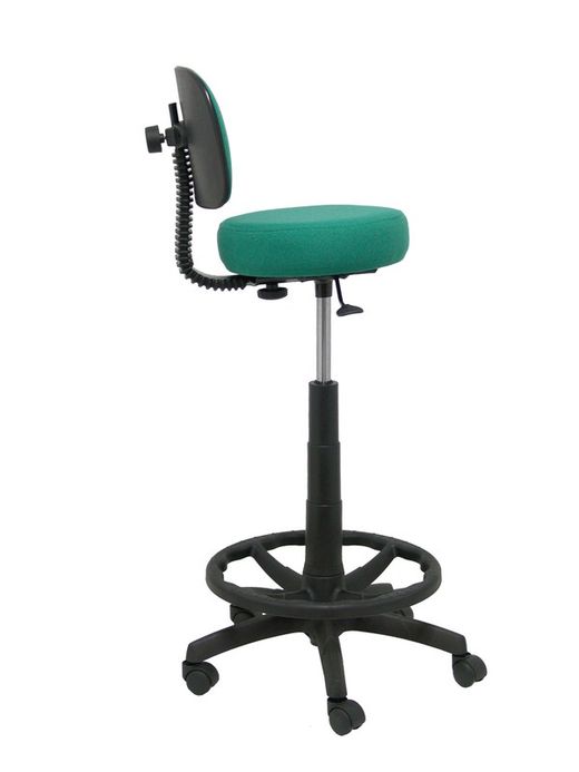 Modelo Llanos Taburete - Taburete ergonómico con mecanismo de contacto lama, regulable en altura y aro reposapiés - Asiento y respaldo tapizados en tejido bali color verde esmeralda.